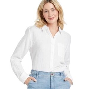 Universal Thread Womens White Classic Fit Button Down Shirt Small 100% Cotton
